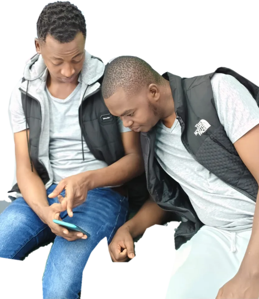 Two colleagues checking a campaign on a phone